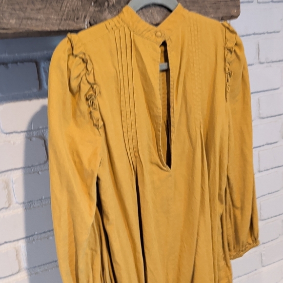 Free People Pintuck Tunic Linen Top Mustard - Picture 3 of 8